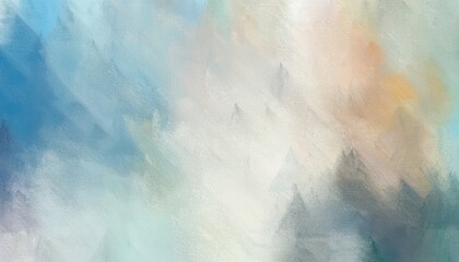  soft ethereal misty mountain landscape with abstract watercolor texture, dreamy blue gradient, and subtle golden light accents