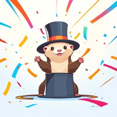 Adorable Ferret Magician in a Top Hat Celebration