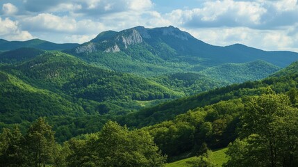 Fototapeta premium lush green mountain landscape under a blue sky