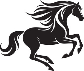 Black horse silhouette vector illustration showing a running stallion with flowing mane and tail
