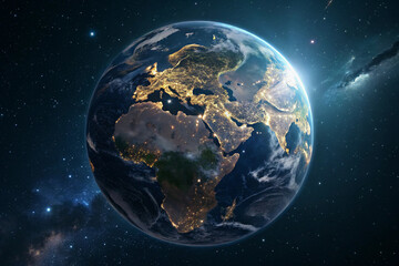 Fototapeta premium Space and Earth. Galaxies. Blue Earth.