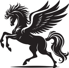 Black horse silhouette vector illustration showing a running stallion with flowing mane and tail