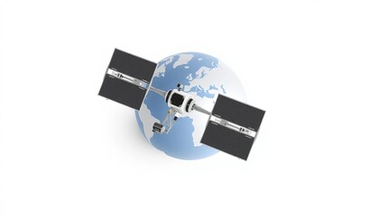 Satellite Orbiting A Blue Globe 3D Render