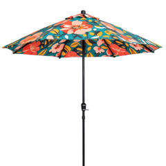 Colorful floral patio umbrella with cutout background outdoor garden setting high-quality imagery