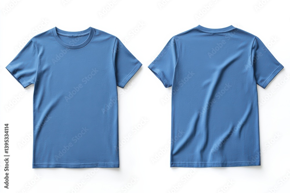 Poster Blue T-shirt displayed from front and back on a plain background showcasing design and fabric texture