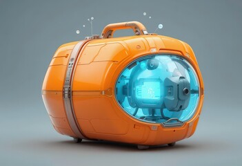 Futuristic Orange Suitcase 3D Cartoon, Sci Fi, Transparent PNG