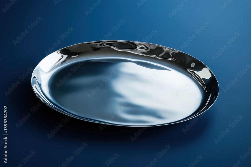 Aufkleber Reflective metallic surface displayed on a blue backdrop showcasing modern minimalism and elegance in design