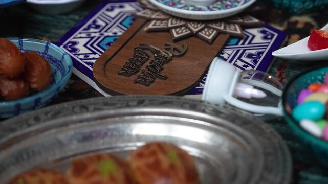 Ramadan Iftar Table Background Video, Muslim Family Having Dinner At Home, Iftar Table Turkish Traditional Food, Ramadan Background, Eid Mubarak Concept Video, Uskudar Istanbul, Turkiye (Turkey) 
