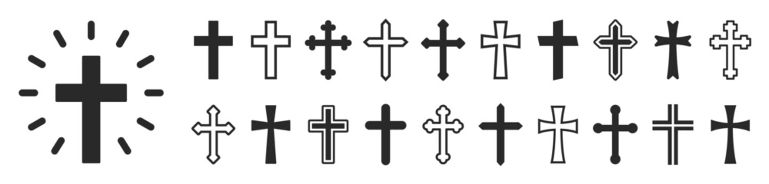 Christian cross icon set. Religion, latin cross silhouette, faith cross, crosses - stock vector.