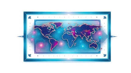 A stylized map of the world with a neon artistic design
