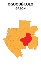 Obraz premium Ogooué-Lolo Map is highlighted on the Gabon with detailed state and region outlines.