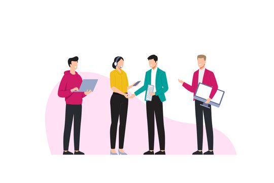 group of business people with devices