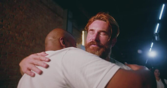 Congregation members embracing each other during a Christian church event, expressing unity and spiritual connection
