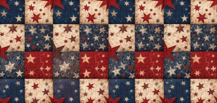 Quilted American Flag A Warm and Inviting Seamless Pattern Featuring a Patchwork Style, Perfect for Home Decor