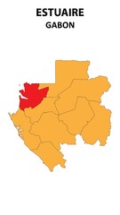 Estuaire Map is highlighted on the Gabon with detailed state and region outlines.