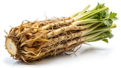 Fresh Chicory Root with Earthy Brown Skin and Detailed Texture Isolated on White Background

