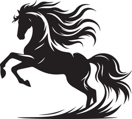 Black horse silhouette vector illustration showing a running stallion with flowing mane and tail