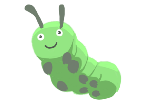 A handmade green caterpillar cartoon, created with crayons, PNG format, transparent background, featuring child-friendly design elements that encourage creativity and early learning.

