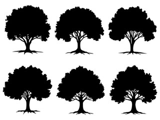 collection isolated tree Symbol silhouette style on white background. Hand drawn isolated illustrations.
