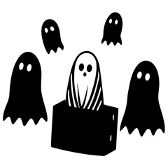 Obraz premium Creepy ghosts in mid-air on Halloween Day. Use for digital prints, seasonal decor, and party invites.