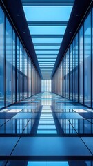 Fototapeta premium Hyper-modern architecture, mirrored intersection walkway, 3D illustration