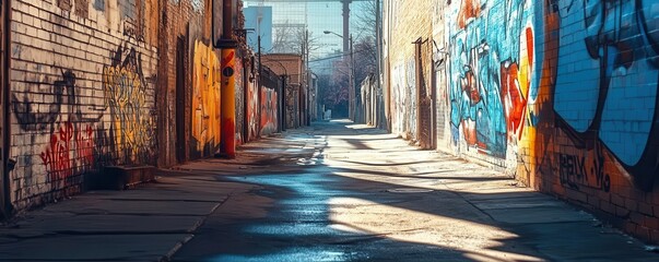 Fototapeta premium urban alley with graffiti and shadows flat design front view street art theme water color Split-complementary color scheme