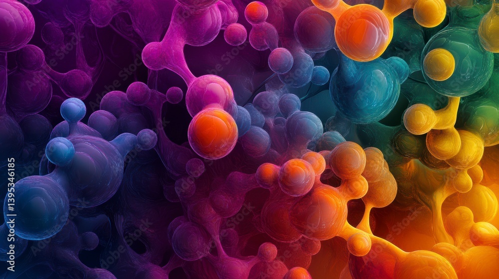 Aufkleber abstract colorful spheres interconnected, forming a vibrant, dynamic pattern.