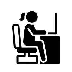 Woman Working At Computer Desk Icon For Office And Remote Work
