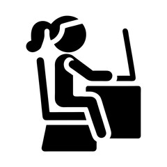 Obraz premium Woman Working On Laptop Icon Office Worker Silhouette Vector Illustration