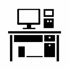 Minimalist Black And White Illustration Of A Computer Desk Setup