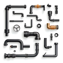 Obraz premium plumbing pipe construction set, solid white background