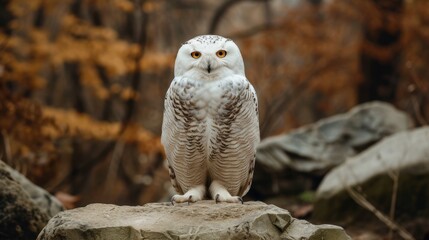 The white owl lives in the forest.