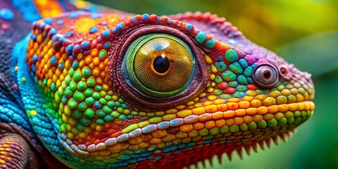 Fototapeta premium Detailed view of a colorful frog highlighting its moist and speckled skin under natural light biodiversity, macro, wildlife, nature, amphibian, detailed, view, colorful, patterns, habitat,