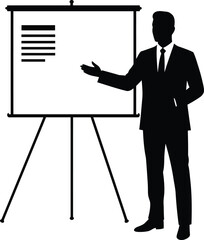 Businessman Giving Presentation Silhouette - Professional Vector Illustration