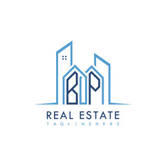initial monogram logo for real estate With building and home shape creative design.

