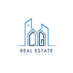 initial monogram logo for real estate With building and home shape creative design.
