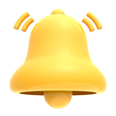 3d notification bell icon isolated on transparent background. 3d render yellow ringing bell with new notification for social media reminder. Realistic icon
