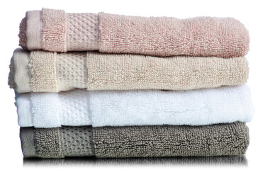 Stack folded towels on white background isolation