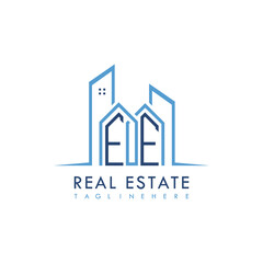initial monogram logo for real estate With building and home shape creative design.
