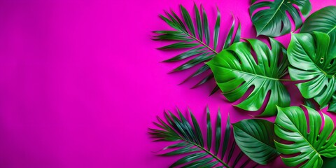 Vibrant green tropical leaves contrast beautifully against a bold pink backdrop for an eye-catching aesthetic tropical, leaves, greenery, pink, background, abstract, wallpaper, nature, decor, 