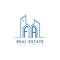 initial monogram logo for real estate With building and home shape creative design.
