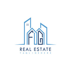 initial monogram logo for real estate With building and home shape creative design.
