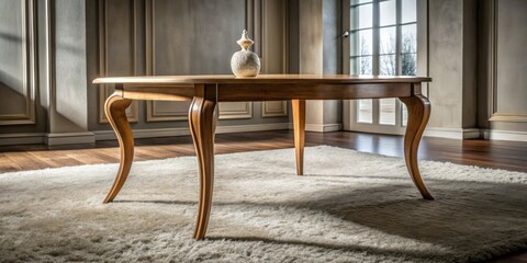 Elegant Oval Wooden Dining Table on Shag Carpet