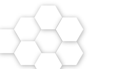 Abstract white hexagonal geometric background with shadow. Luxury white 3D futuristic honeycomb mosaic white background. Abstract white lines background. Vector Illustration.