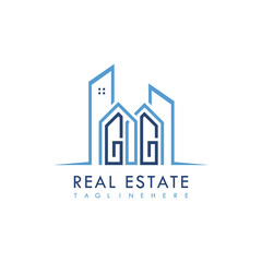 initial monogram logo for real estate With building and home shape creative design.
