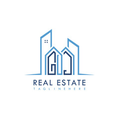 initial monogram logo for real estate With building and home shape creative design.
