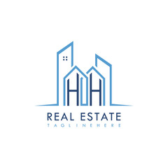 initial monogram logo for real estate With building and home shape creative design.
