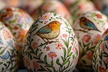 Traditional Slavic Patterned Easter Eggs with Folk Art Designs for Paschal Holiday, Generative AI