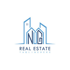initial monogram logo for real estate With building and home shape creative design.
