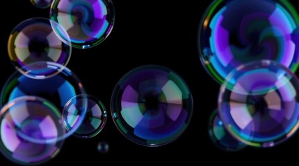 Colorful iridescent soap bubbles in motion against a dark background.  Intricate swirling patterns...